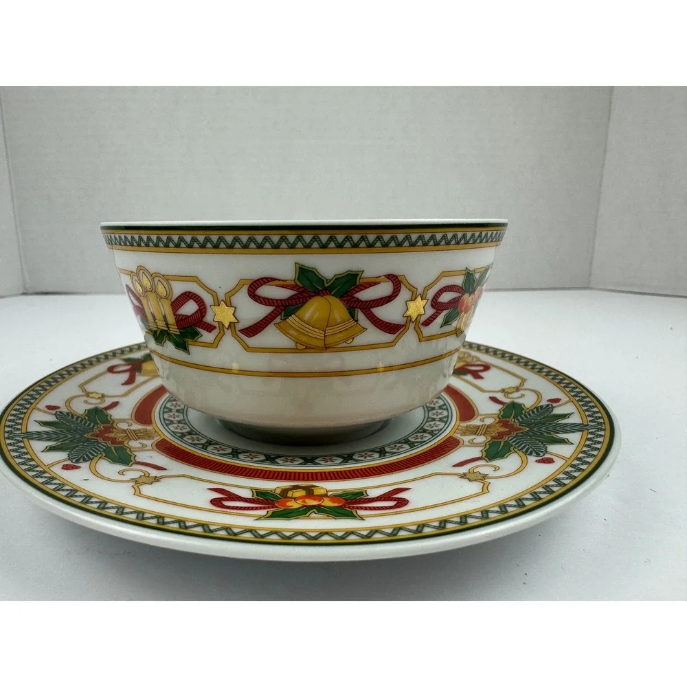 Hutschenreuther Germany Christmas Joy Teacup and Saucer Set Holiday Porcelain